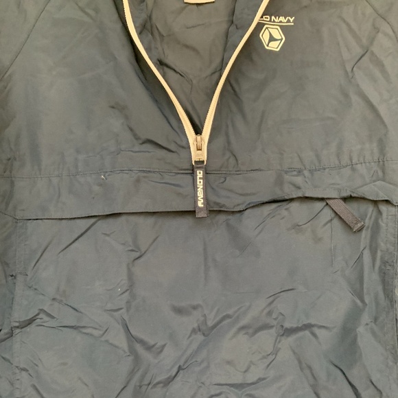 KIDS NAVY BLUE HALF ZIP HOODED PACKABLE WINDBREAKE - Picture 4 of 5